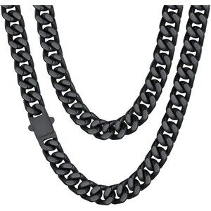 Men's 12mm Width Steel 18K Gold Plated Black Durable Hip Hop Cuban Chain Jewelry